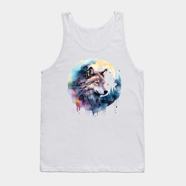 Watercolor wolf in forest Tank Top by Retroprints